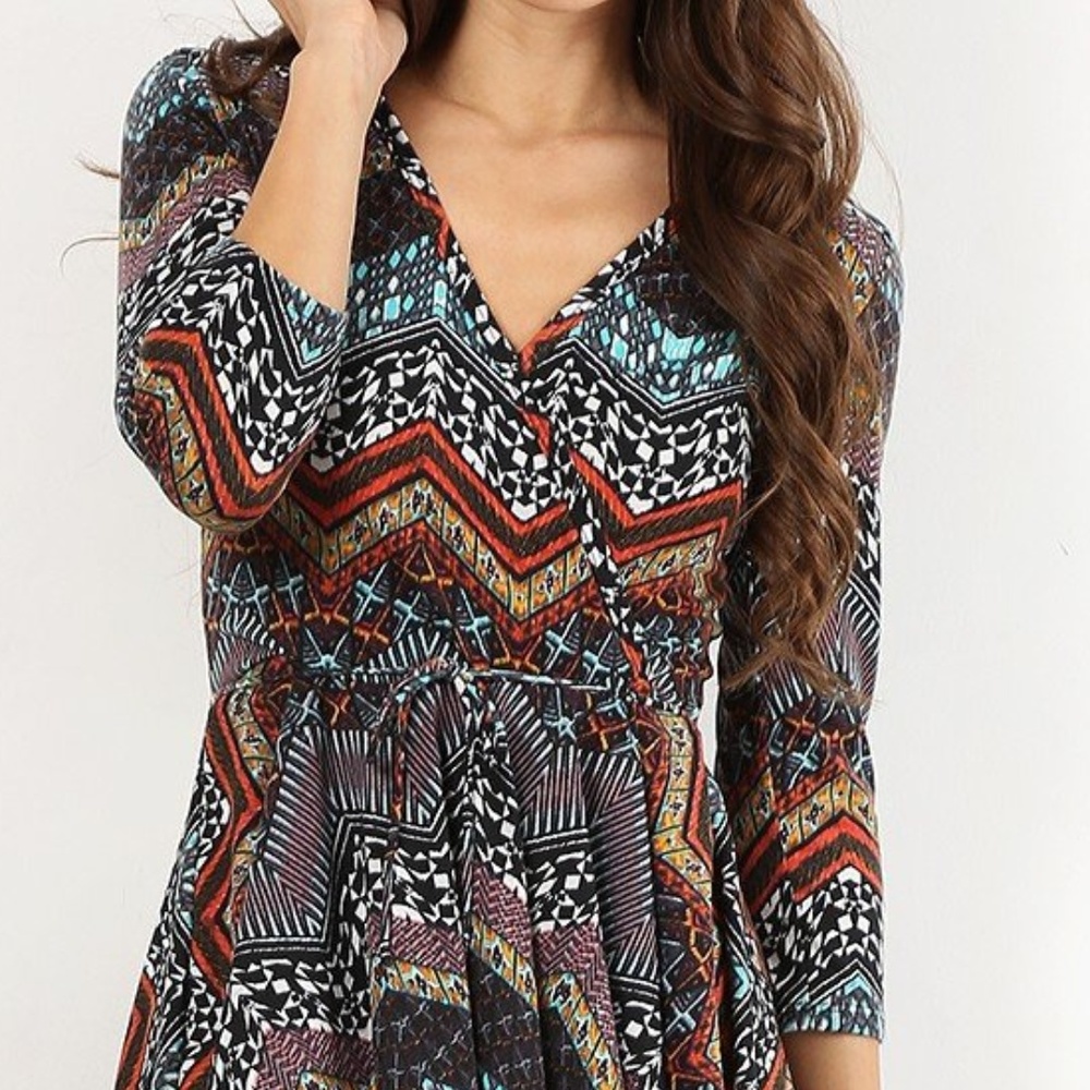Brown Chevron Printed Dress - Picture 4 of 5